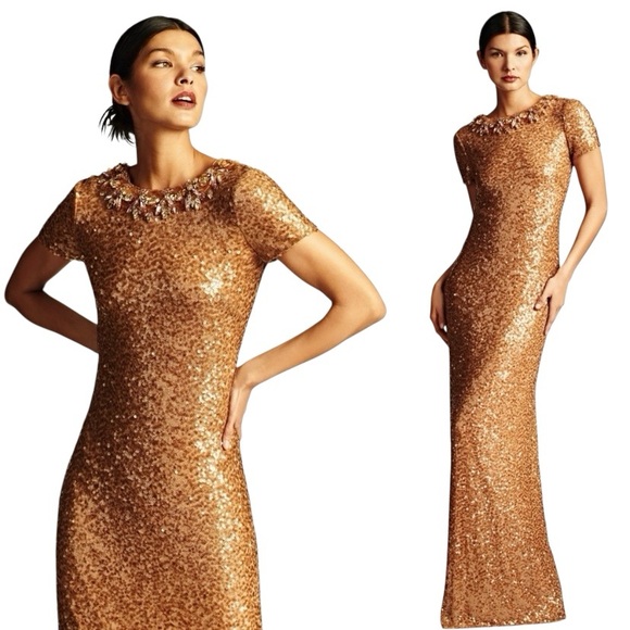 Sachin + Babi Dresses & Skirts - Sachin + Babi Sequined Formal Gown Size 2 Elegant Gold Column Gown Rhinestones